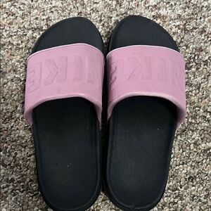 Nike Women's Black and Pink Slide Sandals